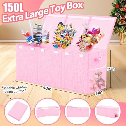 Large Toy Storage Box with Lid & Dividers, Collapsible Kids Toy Chest, Pink - Image 2