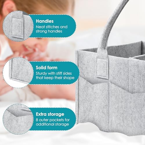 Cute Castle 4 Pack Diaper Caddy Organizer - Portable Baby Caddy Organizer with Handle, Nursery Storage Bin and Car Organizer for Girls, Boys - Baby Gift Basket - Grey - Image 6