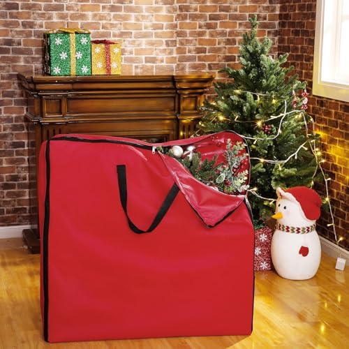 Oudain Pop up Christmas Tree Storage Bag Large, 34 x 34 x 4.7 Inch, Red - Image 4