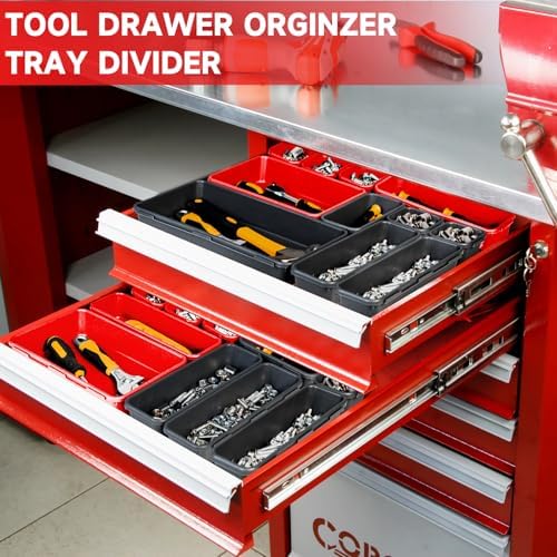 Tool Box Organizer Tray, 60 PCS & 5 Sizes, Black and Red - Image 3