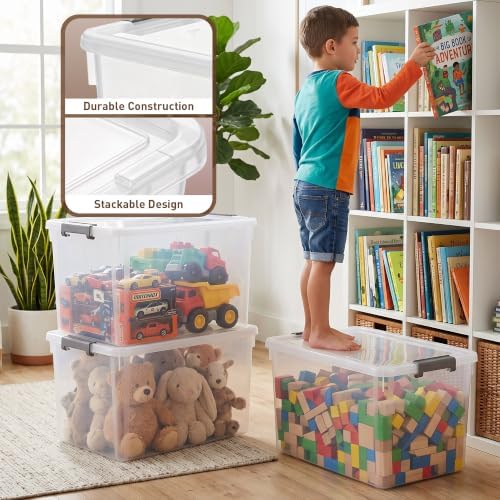 Citylife 6 Packs 44.4 QT Plastic Storage Bins with Lids Large Stackable Storage Containers for Organizing Clear Storage Box for Garage, Closet, Kitchen - Image 4
