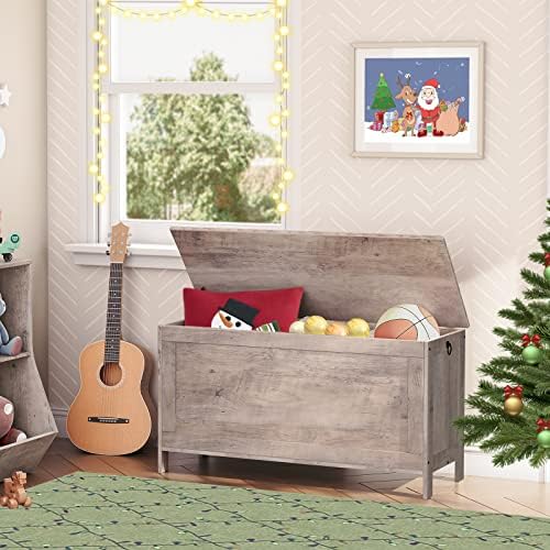 HOOBRO Toy Box, Retro Wooden Look Storage Chest with Safety Hinge, Entryway Storage Bench Supports 330 lb, 39.4 x 15.7 x 18.9 Inches Toy Chest Organizer, Easy Assembly (Greige) BG100CW01G1 - Image 3