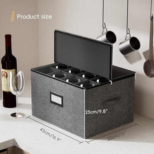 homyfort Wine Glass Storage Box with Dividers, Crystal Stemware Storage Containers Hard Shell, Service for 24 Wine Glasses Or Goblet (Grey) - Image 3