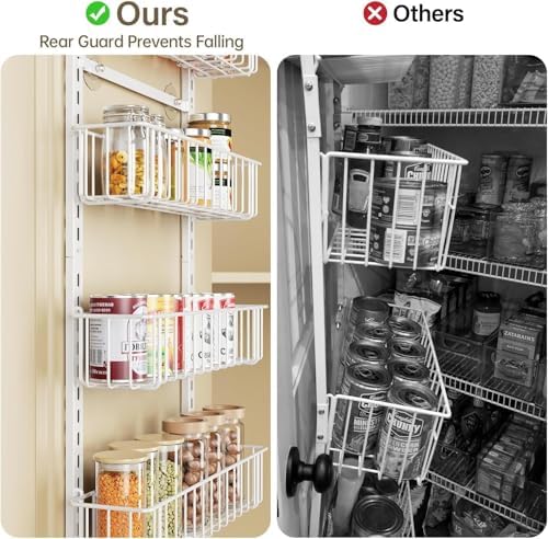 Delamu Adjustable Cabinet Door Organizer, 8-Tier Hanging Spice Rack Organizer, Metal Over the Door Pantry Organizer, Pantry Organizers and Storage Shelves for Kitchen Bathroom Laundry Room, White - Image 3