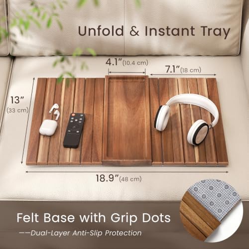 2 Pack Acacia Wood Folding Sofa Arm Tray with Anti-Slip Pad - Image 5