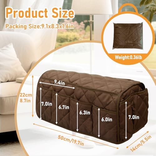 Armchair Caddy for Recliner, Non-Slip Recliner Pocket Organizer, Remote Holder for Recliners, Sofa Armrest Organizer, Couch Caddy with 14 Pockets Storage for TV Remote, Phone, Magazine (Brown) - Image 2