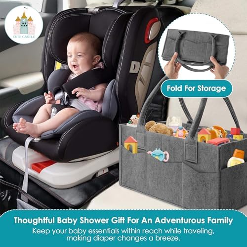 Cute Castle 2 Pack Diaper Caddy Organizer - Portable Baby Caddy Organizer with Handle, Nursery Storage Bin and Car Organizer for Girls, Boys - Baby Gift Basket - Dark Grey, Large - Image 6