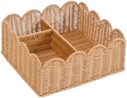 Rattan Divided Scalloped Basket,Wicker Diaper Caddy Scalloped Baske,Woven Natural Basket with 4 Dividers,Suitable for Baby Rooms, Bathrooms, Bedrooms (Imitation Rattan) - Image 5