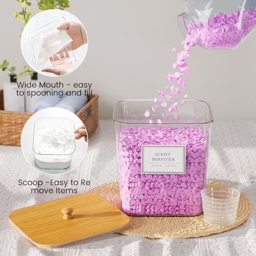HomePekite Laundry Pods Storage Container, Clear Acrylic Laundry Room Organization and Storage ,Detergent Powder Container,with Wooden Lids & Labels, 4 Pack - Image 2