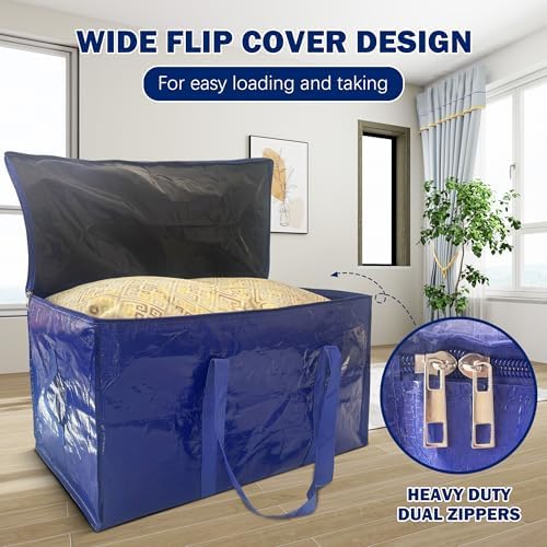 4 Pack Extra Heavy Duty Large Moving Bags with Strong Zipper & Carrying Handles, Sturdy Clothes Storage Bag Totes Bins, Packing Bags Moving Boxes College Moving Supplies, Dark Blue - 33 gal - Image 3