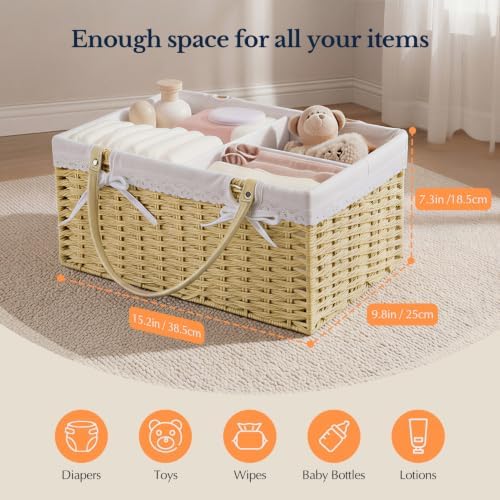 Yecaye Large Baby Diaper Caddy Organizer, Paper Rope Storage Baskets, Khaki - Image 2
