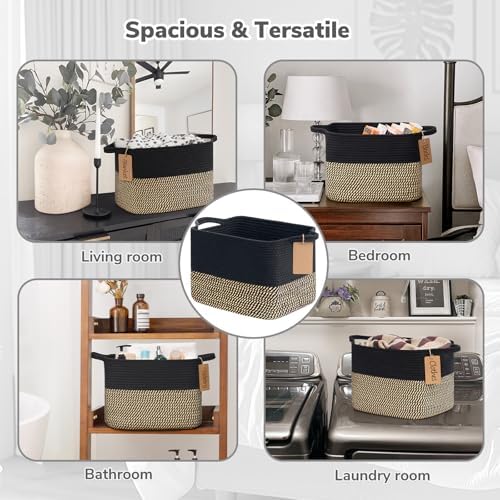 Goodpick Woven Storage Basket for Shelves, Rectangle, Black & Jute - Image 4