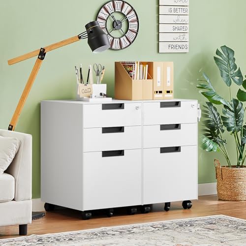 Letaya 3 Drawer Mobile File Cabinet with Lock,Under Desk Metal Small Filing Cabinets for Home Office Organizer Letters/Legal/A4(Fully Assembled Except Wheels-White) - Image 2