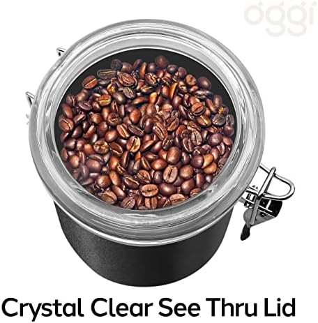 Oggi Stainless Steel Kitchen Canister 47 fl oz, Black - Airtight Clamp Lid, Clear See-Thru Top - Ideal for Kitchen Storage, Food Storage, Pantry Storage. Large Size 5" x 6". - Image 4