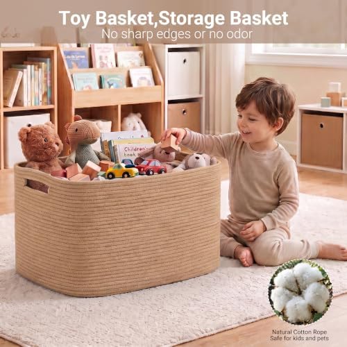 108L Extra Large Jute Rope Storage Basket, 25"x16"x16" Woven Laundry Hamper with Handles, Collapsible Blanket Basket for Living Room, Toy Storage Bin for Kids, Shelf Organizer, Natural Brown - Image 4