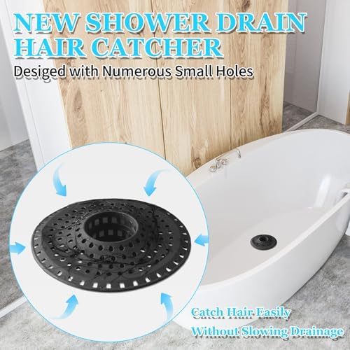 Aluvor Shower Hair Drain Catcher, Silicone Bathtub Drain Hair Catcher Strainer, All-in-one Tub Hair Catcher Drain Protector for 1.48'' to 1.76'' Regular Drains, 3PCS/Black - Image 2