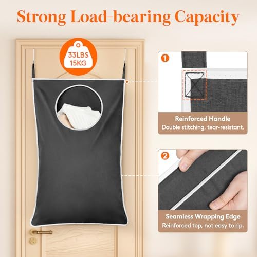 Lifewit 1 Pack Over Door Laundry Hamper, Collapsible Hanging, Dark Gray - Image 3