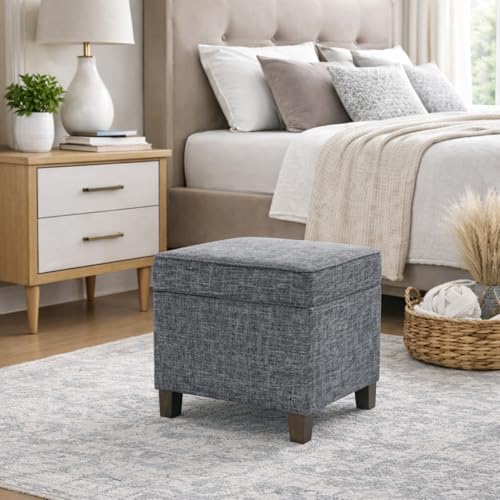 HomePop Home Decor | K7342-F2182 | Classic Square Storage Ottoman with Lift Off Lid | Ottoman with Storage for Living Room & Bedroom, Slate Grey Large - Image 4