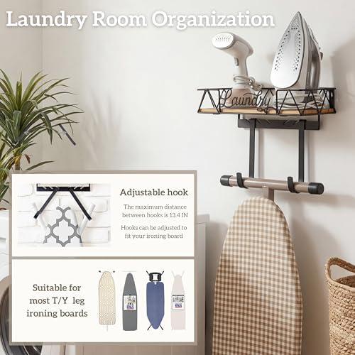 PERFNIQUE Ironing Board Holder Wall Mount, Ironing Board Hanger, Iron Board Wall Mount(T&V Shaped), Iron Storage, Laundry Room Organization&Farmhouse Laundry Room Decor - Image 4