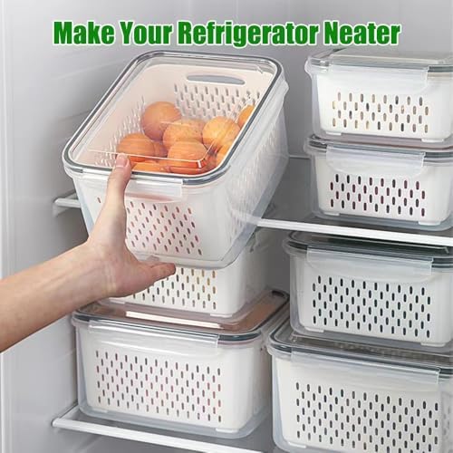 4 Pack Fruit Storage Containers for Fridge Keep Fresh - BPA Free Fresh Food Containers with Removable Colander, Produce Saver Keeper for Berry Lettuce Vegetables, Salad, Dishwasher & Microwave Safe - Image 4
