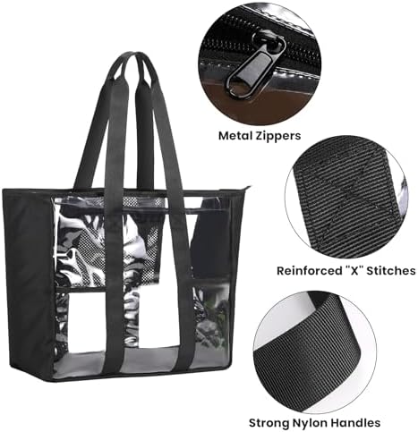 BORMELUN Large Clear Bag Tote for Work Concerts Stadium approved Heavy duty Transparent See Through Purse with mesh pockets - Image 4
