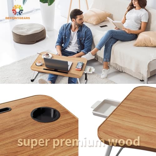 Lap Desk Bed Trays for Eating and Laptops Breakfast in Bed Tray for Sofa/Couch/Study/Reading/Writing with Cup Holder/Drawer On Low Sitting Floor Large Portable Foldable (Walnut Beige) - Image 6