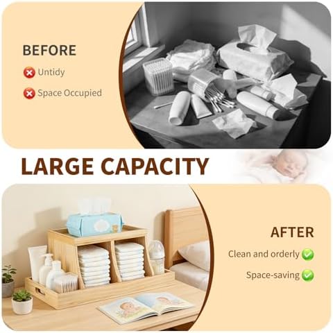 Three colors Diaper Organizer, Wooden Diaper Caddy Organizer, Changing Table Organizer, Diaper Storage Organizer, Nursery Baby Organization (Brown) - Image 5