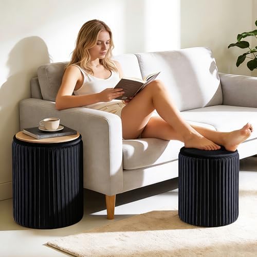 DUMOS Round Ottomans with Storage Set of 2, Vanity Stool, Foot Stool - Image 2