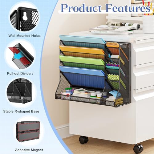 Jakyitvi 5-Tier Magnetic File Organizer R-Shaped Base Wall Hanging Black - Image 2