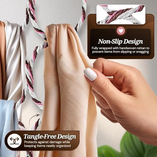 Flexzion Scarf Organizer for Closet - 28 Slot Scarf Hanger Hijab Organizer, Space Saver for Socks, Shawls, Ties, Towels, Belts, Multi Purpose Hanging Rack Storage, 2 Pack Colors May Vary - Image 6