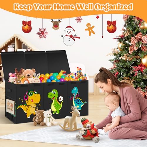 Large Toy Box Storage with Lid, Collapsible Sturdy Toy Chest Bin Black - Image 3