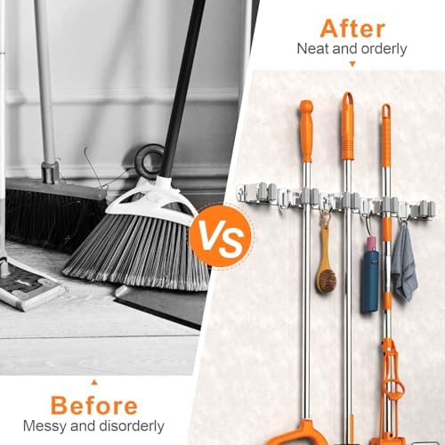 2 Pack Mop and Broom Holder Wall Mount for Kitchen Garage Laundry Room - Image 2