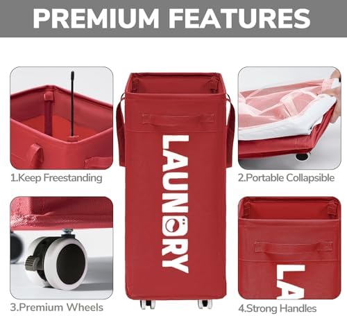 Goodpick 75L Collapsible Laundry Baskets with Wheels and Removable Wash Bag - Image 4