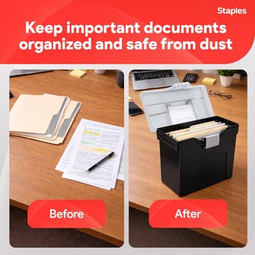 Staples Portable File Box Storage Organizer, Letter Size, Black - Image 6