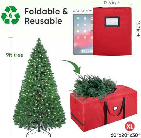 BALEINE 9 ft Christmas Tree Storage Bag, Heavy Duty 900D Oxford Fabric with Reinforced Handles and Dual Zippers Wide Opening, Extra Large Storage Container for Trees and Decorations (Red) - Image 2