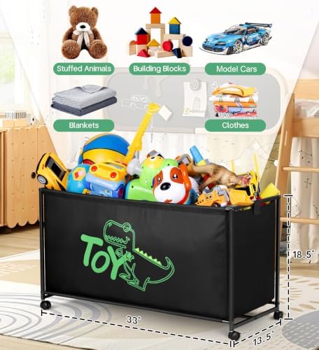MISSLO Large Toy Box with Wheels Big Toy Chest for Kids Organizer Toy Storage Bin, 124L, Black - Image 5