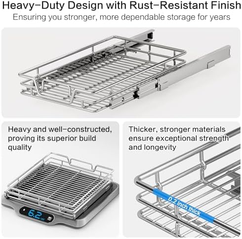 2-Tier Kitchen Cabinet Pull Out Shelf and Drawer Organizer Slide Out Pantry Storaqe Basket in Multiple Sizes (11" W x 18" D) - Image 3
