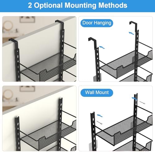 VyGrow 12.3" W Narrow Over the Door Pantry Organizer, 6-Tier Over the Door Organizer with Adjustable Basket, Pantry Door Organization for Pantry Kitchen Storage Room Spice Rack, Black - Image 5