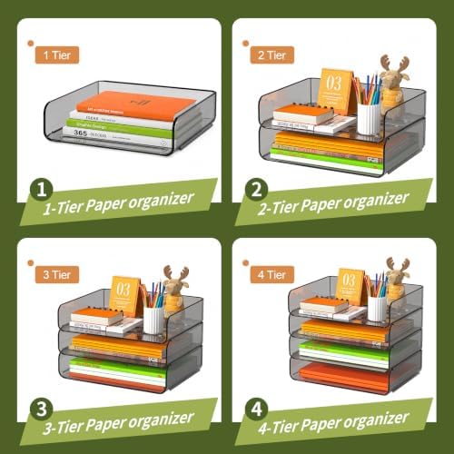 FANXIYQ 4-Tier Acrylic Paper Tray Organizer Brown Stackable Paper Organizer - Image 4