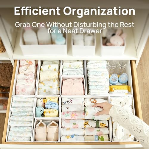 Vtopmart 18 Pack Baby Clothes Organizer, Fabric Drawer Drawer Bins, White - Image 4