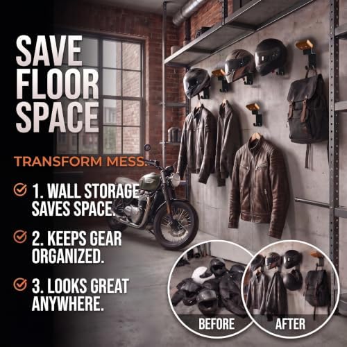 Motorcycle Helmet Rack, Heavy Duty Helmet Holder on Wall for Motorcycles Keys Gloves (4) - Image 3