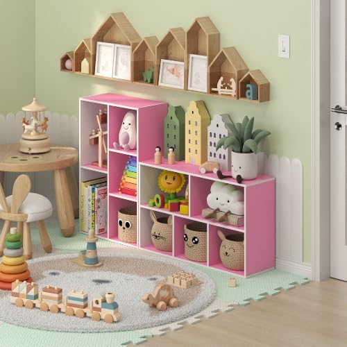 Furinno LUDER 5-Cube Book Shelf, Kids Bookshelf, Toy Storage, White/Pink - Image 4