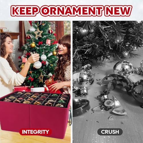 BlessedSeason Christmas Ornament Storage Box，Stackable 3 Drawer Organizers，Max 72 3" Christmas bauble, Adjustable Christmas Ball Storage Container Bins, Red - Image 4