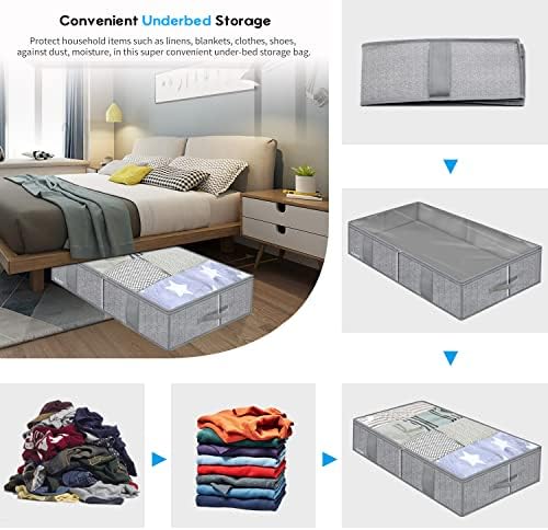 Onlyeasy Breathable Under Bed Storage Bags with 4 Reinforced Handles and Sturdy Side Wall, 2 Pack Eco-friendly Underbed Clothing Blankets Organizer with 2 Strong Zippers, Herringbone Grey, MXRUBBSS2P - Image 3