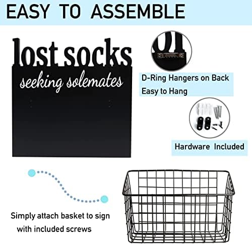 Lost Socks Rustic Wooden Laundry Sign Wall Decor With Attached Basket And Mom Tip Jar - Housewarming Gift Decor - Black - Image 6
