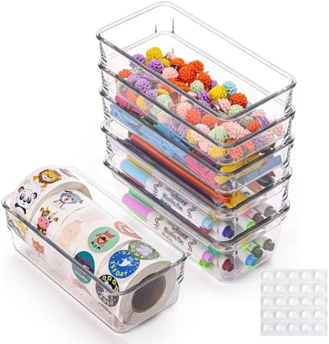 6Pcs Clear Plastic Drawer Organizers Tray 6" x 3" Storage Bins with 25Pcs Non-slip Pads for Makeup, Jewelries, Kitchen Utensils, Bathroom and Office by Ohlove