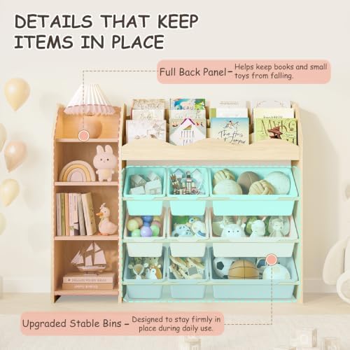 EXPERLAM Kids Toy Organizer, Scalloped Bookshelf, 4 Shelves, 9 Color Bins - Image 6