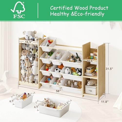 EXPERLAM 3-in-1 Toy Storage Organizer, Stuffed Animal Holder, 12 Bins - Image 2