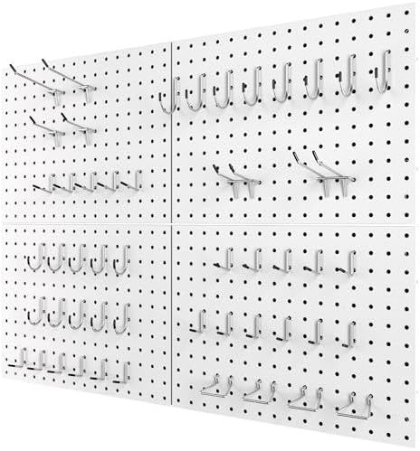 Heavy Duty Peg Board, 4 Pack Metal Pegboard Panels with 50 Hooks by 7Sgarage