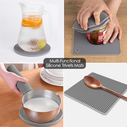 Silicone Trivet Mats, Silicone Pot Holders for Hot Pots and Pans, Heat Resistant Counter Mats for Tables, Countertops, Spoon Rest and Large Coasters, 4 Pack Gray Trivets for Hot Dishes - Image 5